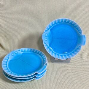 🐟 Kotobuki Japanese Turquoise Fish Sushi Plates Set of 4 Mint 6x6”